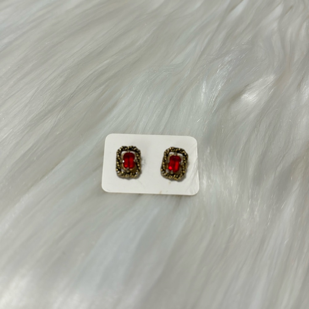 Earrings Red Rhinestone Vintage Style
